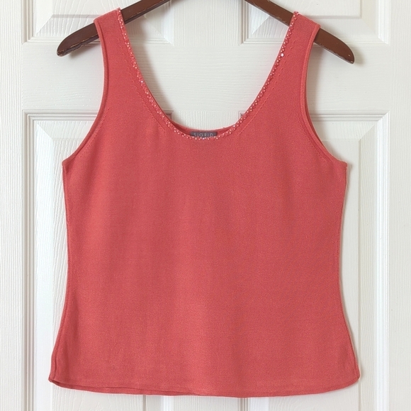 Sigrid Olsen Classic Knit Silk Blend Beaded Scoop Neck Tank Top Peach Pink Small - Picture 1 of 10